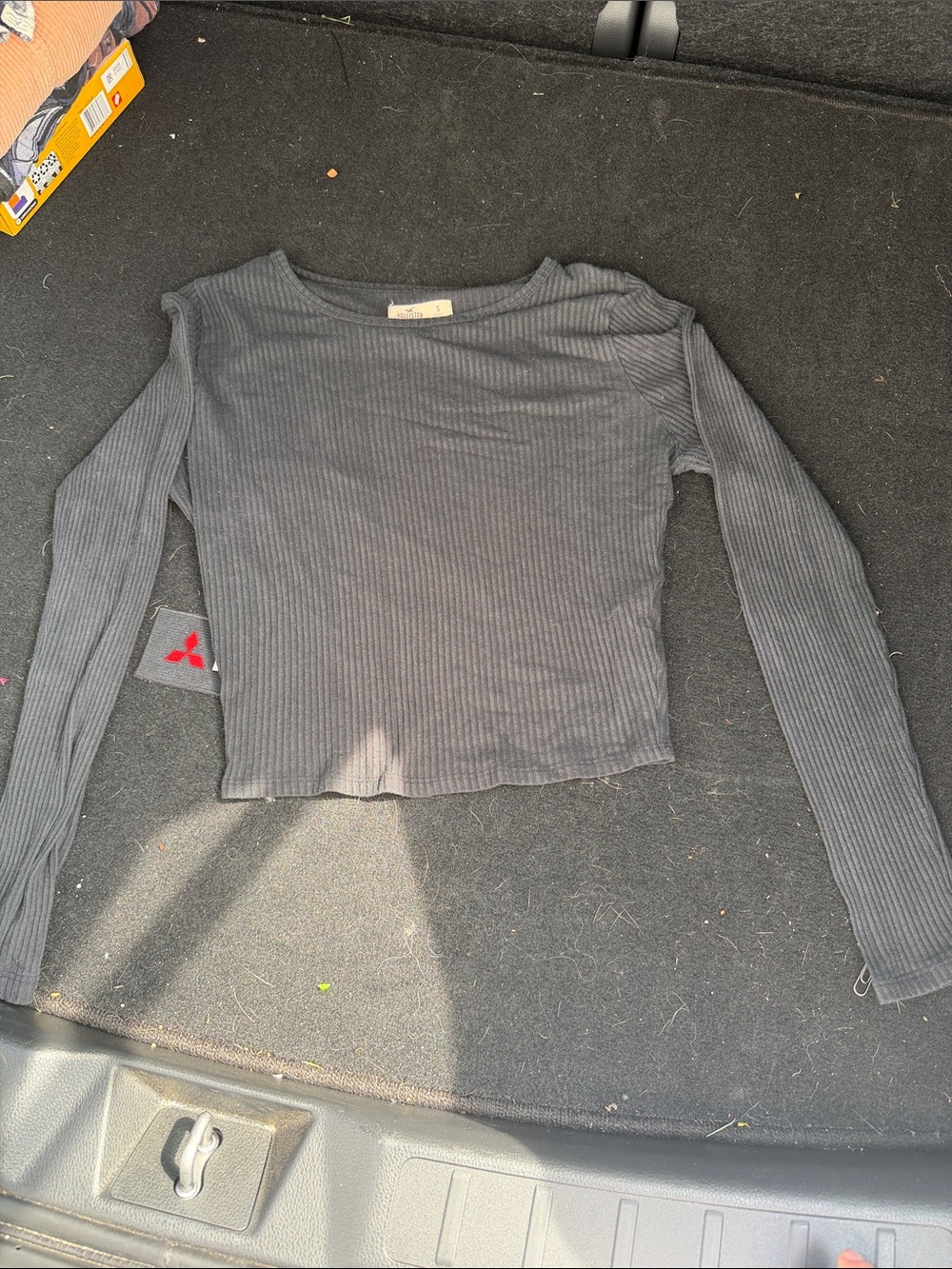 Hollister Ribbed Long Sleeve Crop Top - Charcoal